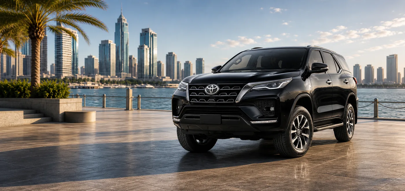 Black Toyota Fortuner available as a featured rental